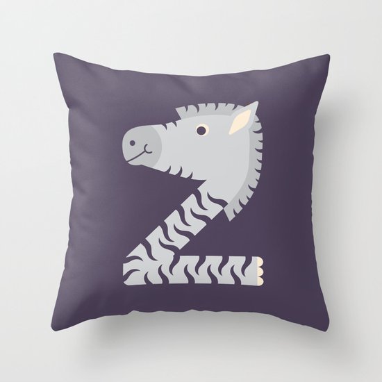 Letter Z // Animal Alphabet // Zebra Monogram Throw Pillow