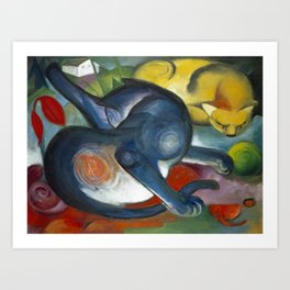 Two Cats, Blue & Yellow by Franz Marc 1912 Art Print