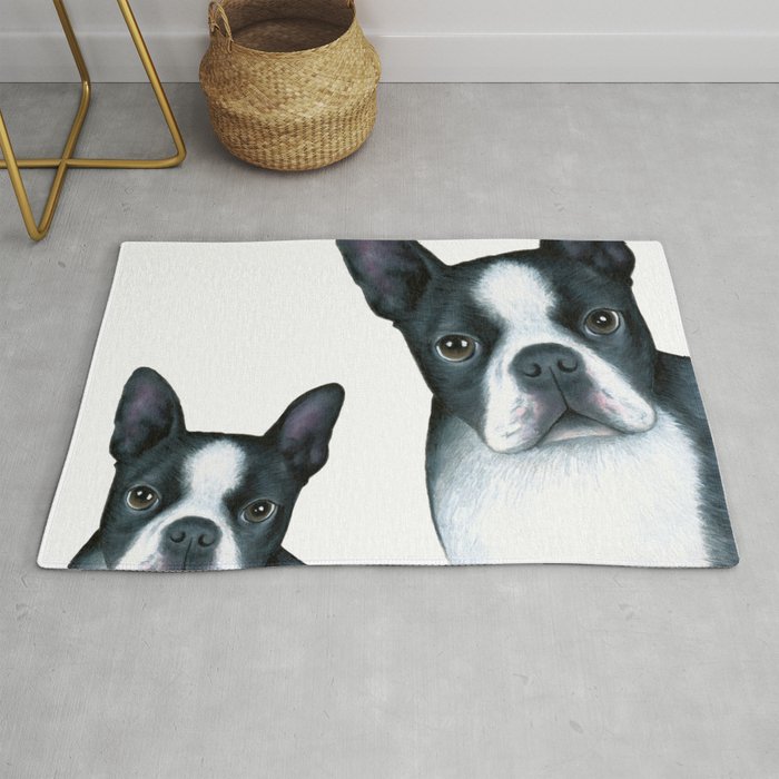 Dog 128 Boston Terrier Dogs black and white Rug