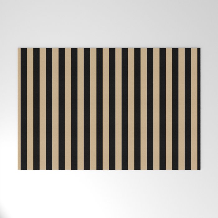 Tan Brown and Black Vertical Stripes Welcome Mat
