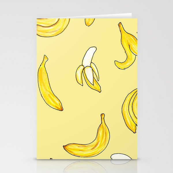 Illustrated Bright Yellow Banana Pattern Stationery Cards