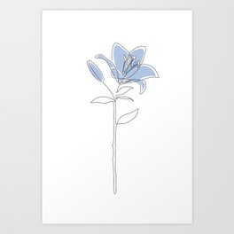 Cloud Sky Lily / Pastel blue continues line flower contour drawing / Explicit Design  Art Print