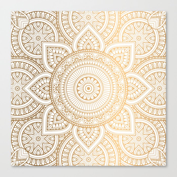 Gold Mandala Pattern Illustration With White Shimmer Canvas Print