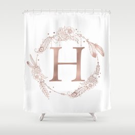 Letter H Rose Gold Pink Initial Monogram Shower Curtain