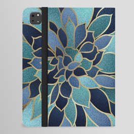 Festive, Floral Prints, Navy Blue, Teal and Gold iPad Folio Case