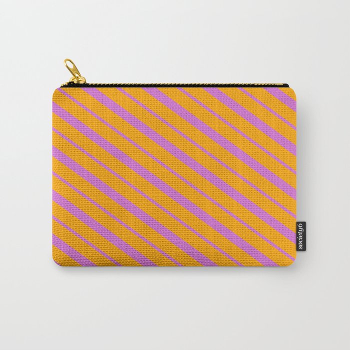 Orange and Orchid Colored Stripes Pattern Carry-All Pouch