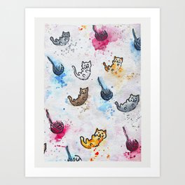 Tumbling Kittens & Yarn Art Print