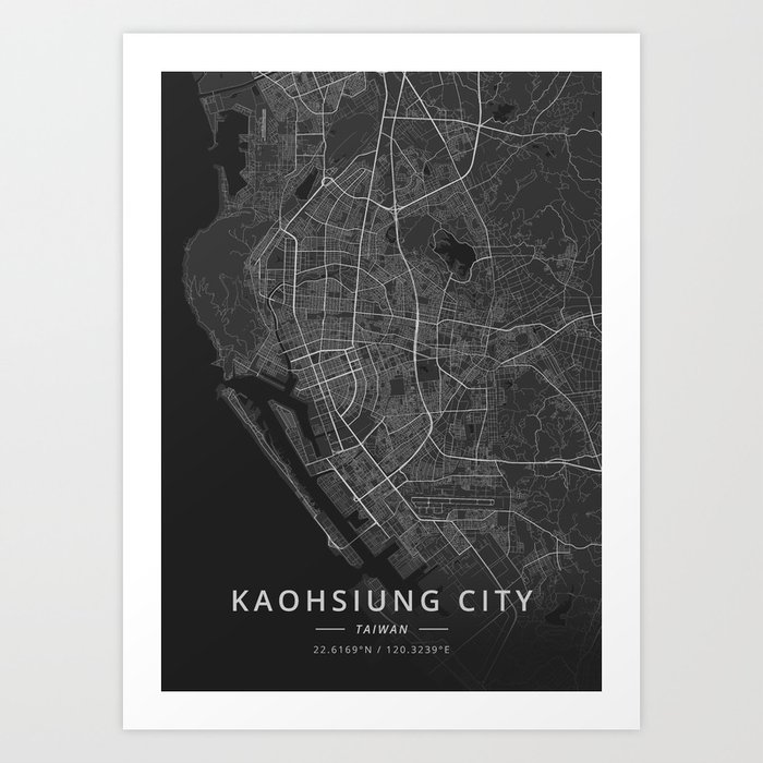 Kaohsiung City Taiwan Dark Map Prints 