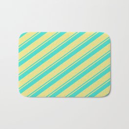 [ Thumbnail: Turquoise and Tan Colored Lined/Striped Pattern Bath Mat ]