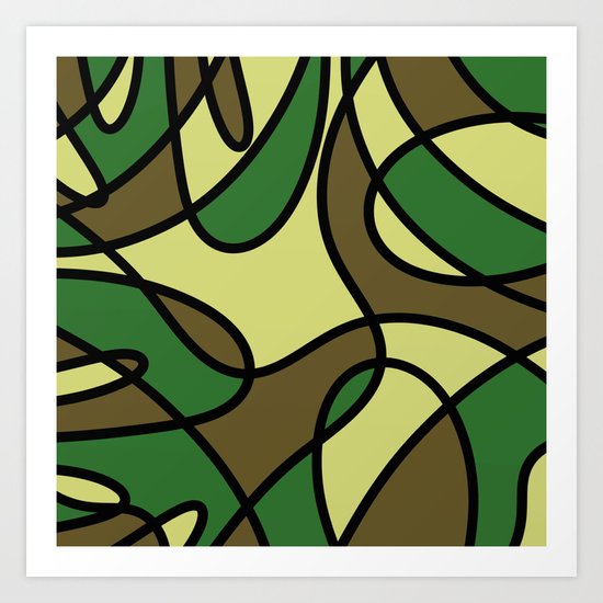 Camo Curves - Abstract, camouflage coloured pattern Art Print