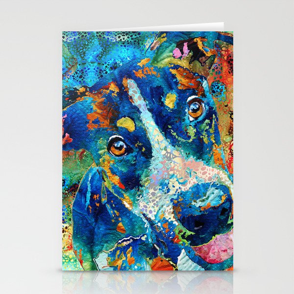 Colorful Happy Dog Art Mosaic Primary Colors Stationery Cards