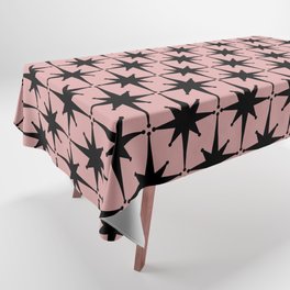 Atomic Age 1950s Retro Starburst Pattern in Black and 50s Dusty Blush Pink Tablecloth