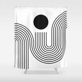 Geometric Lines in Sun Rainbow 8 (Black and White) Shower Curtain