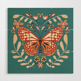 Beautiful Butterfly - Orange and Teal Wood Wall Art