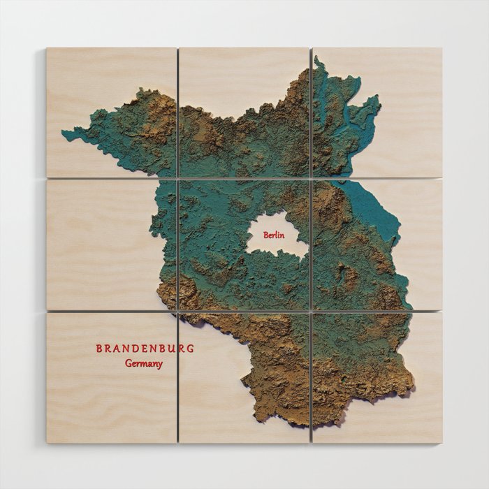 Brandenburg sorrounding Berlin map with 3d effects Wood Wall Art