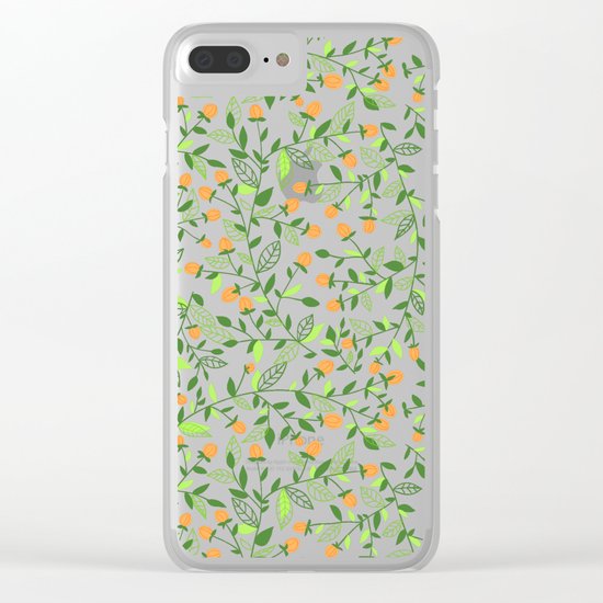 Floral doodles green and orange Clear iPhone Case