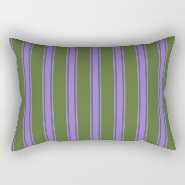 Dark Olive Green and Purple Colored Lines Pattern Rectangular Pillow
