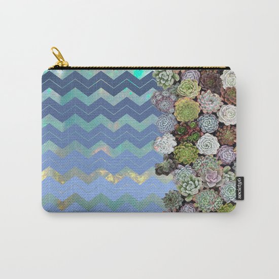 Opal & Succulent Chevron Pattern Carry-All Pouch