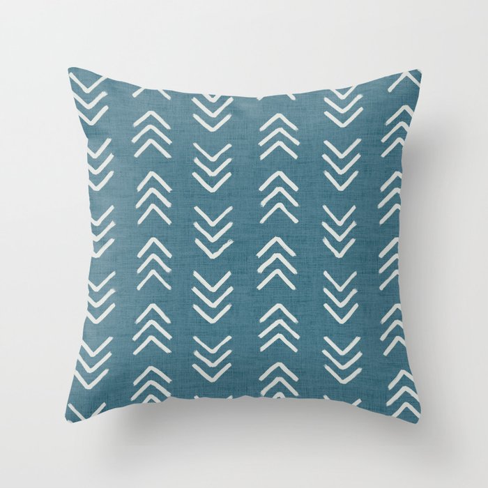 Muted teal and soft white ink brushed arrow heads pattern with textured background Throw Pillow