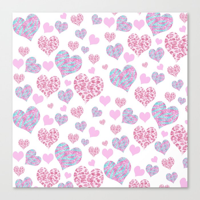 Be My Valentine's | Cute Love Hearts Pattern Pink Teal Glitter Leopard ...