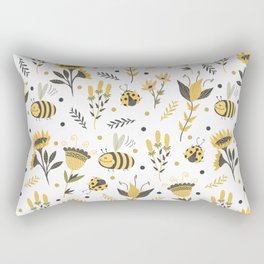Bees and ladybugs. Gold and black Rectangular Pillow