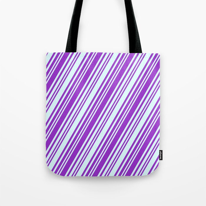 Dark Orchid & Light Cyan Colored Stripes/Lines Pattern Tote Bag