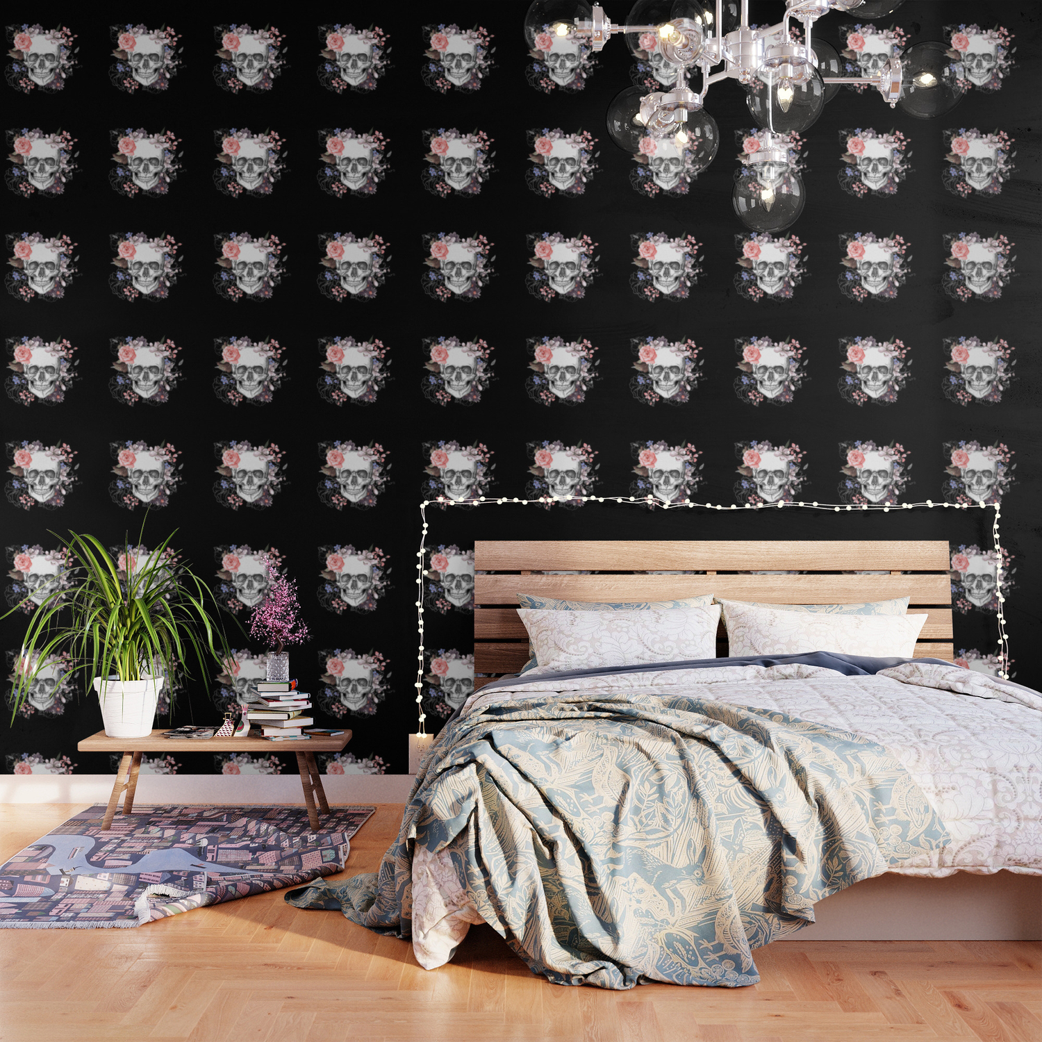 Dia Los Muertos Floral Skull Wallpaper By Folknfunky Society6
