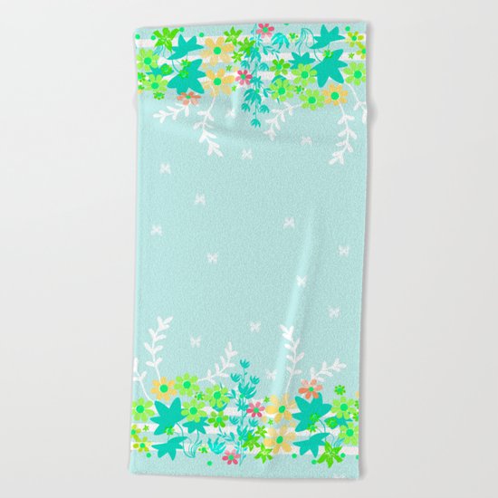 Turquoise floral pattern . Colorful floral background . Beach Towel