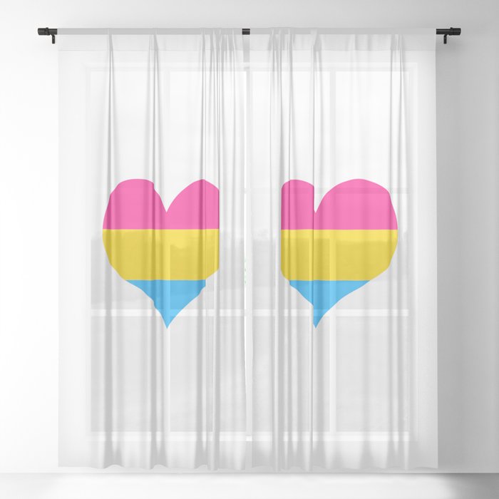 Pansexual pride flag colors in a heart shape Sheer Curtain
