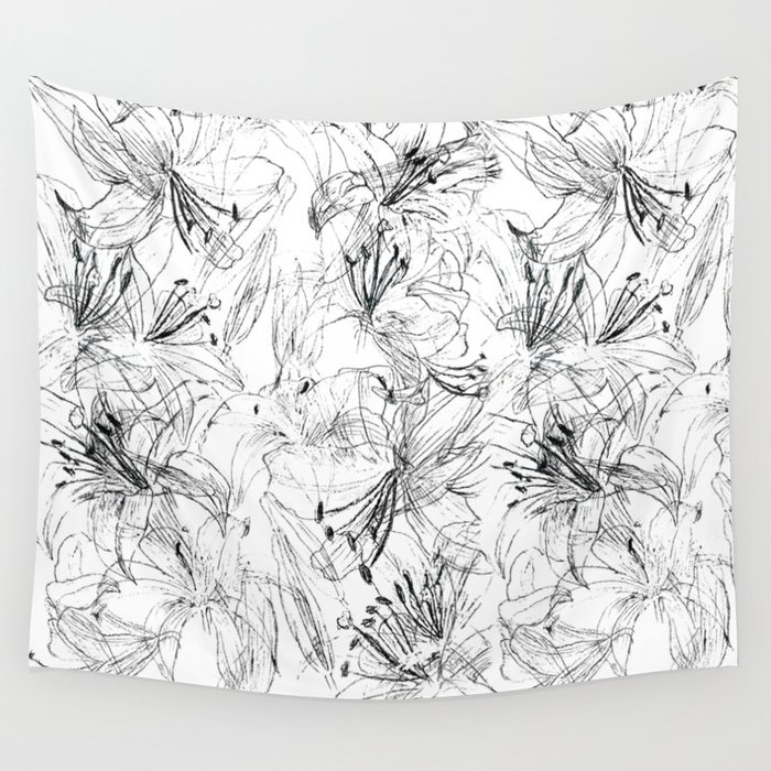 lily sketch black and white pattern Wall Tapestry