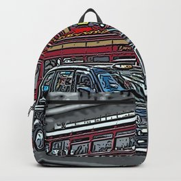 London bus and cab Backpack | Red, Bywhacky, Blackcab, London, Clock, Digital, Print, Londonbus, Designbywhacky, Bus 