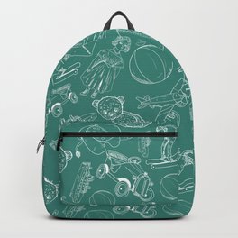 Green Blue and White Toys Outline Pattern Backpack