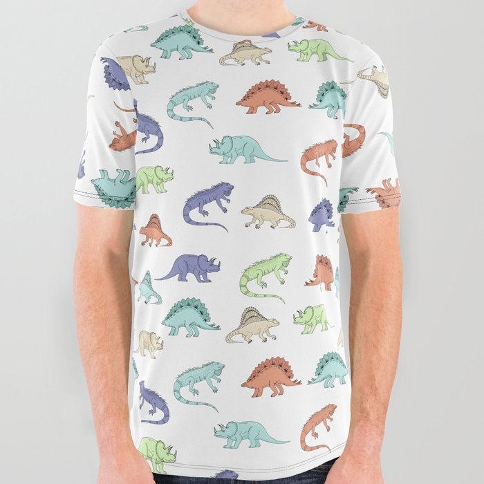 Different colourful dinosaurs All Over Graphic Tee