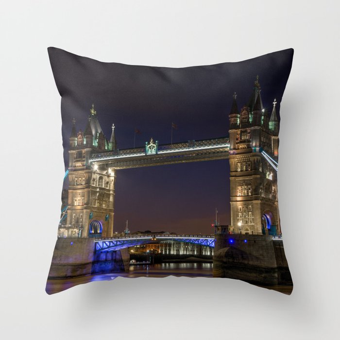 Great Britain Photography - The Famous Tower Bridge In London At Night Throw Pillow