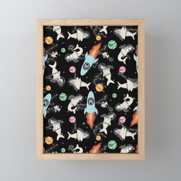 Sharks in space black skies Framed Mini Art Print