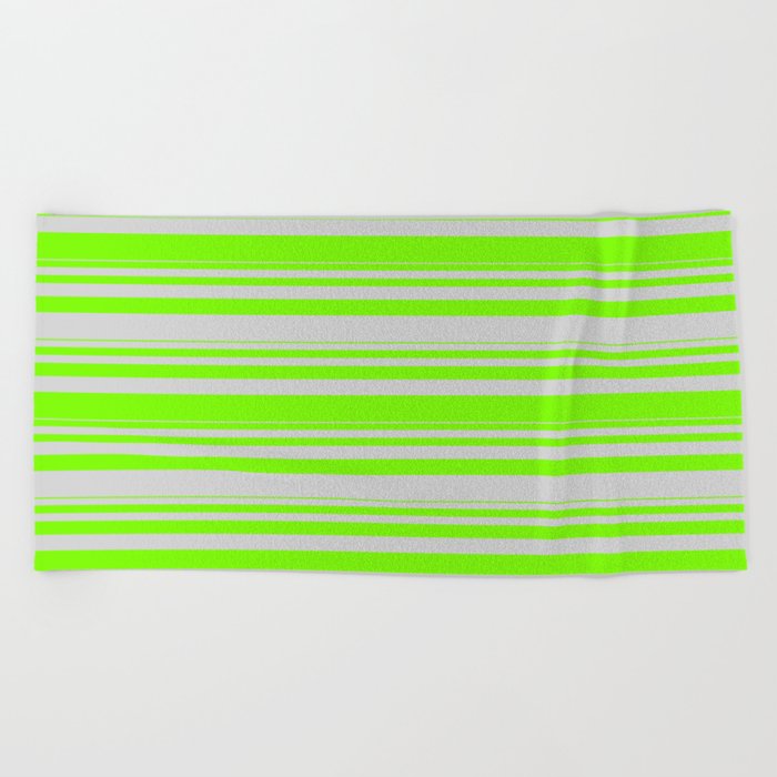 Green & Light Grey Colored Lined Pattern Beach Towel