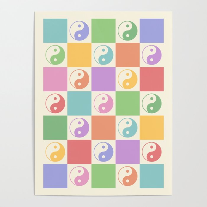 Colorful Yin Yang Checkered Pattern Poster