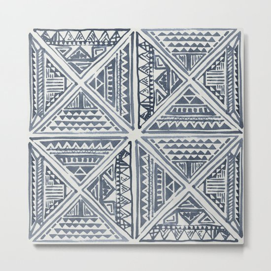 Simply Tribal Tile in Indigo Blue on Lunar Gray Metal Print