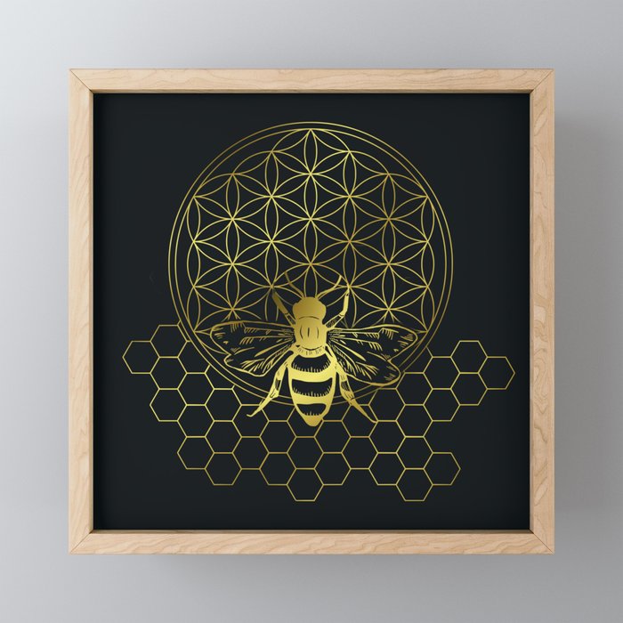 Honey Bee Flower of Life Framed Mini Art Print