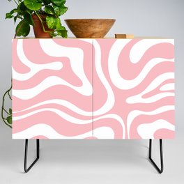 Modern Retro Liquid Swirl Abstract Pattern in Soft Pink Blush and White Credenza