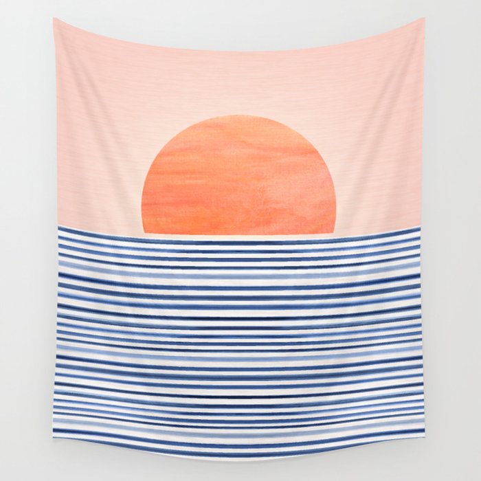 Summer Sunrise Minimal Abstract Landscape Wall Tapestry