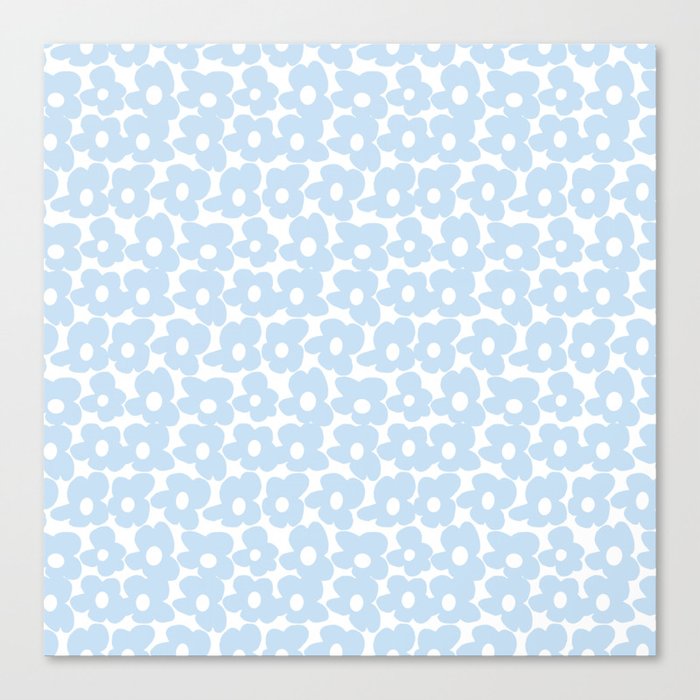 Mini Baby Blue Retro Flowers White Background #decor #society6 #buyart Canvas Print
