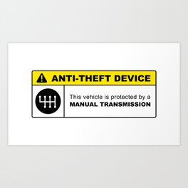 Yellow Anti-Theft Device: Manual Transmission Warning (reverse gear on top left) Art Print