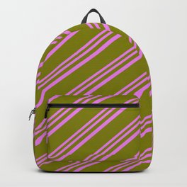 [ Thumbnail: Violet & Green Colored Lines Pattern Backpack ]
