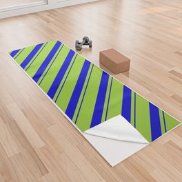 [ Thumbnail: Blue & Green Colored Pattern of Stripes Yoga Towel ]