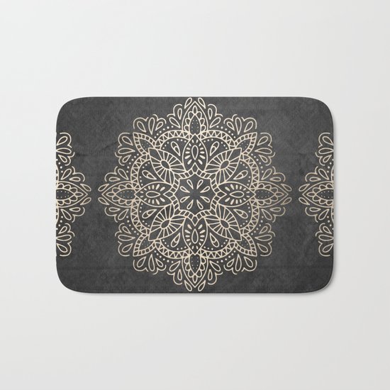 Mandala White Gold on Dark Gray Bath Mat