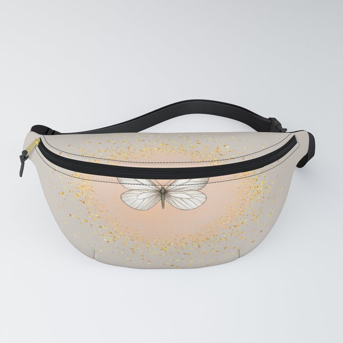 Hand-Drawn Butterfly and Gold Circle Frame on Sand Beige Fanny Pack