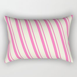 [ Thumbnail: Hot Pink & Beige Colored Lined Pattern Rectangular Pillow ]