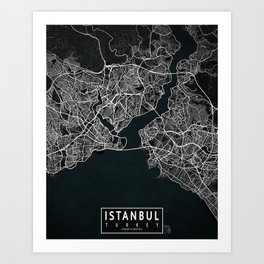 Istanbul City Map of Turkey in Dark Grunge Art Print