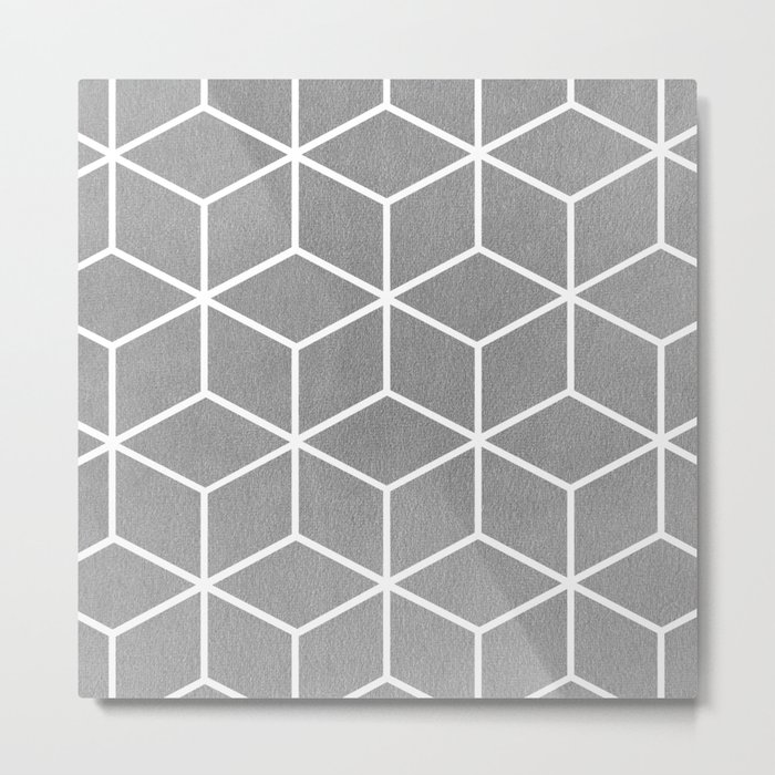 Light Grey And White Geometric Textured Cube Design Metal Print